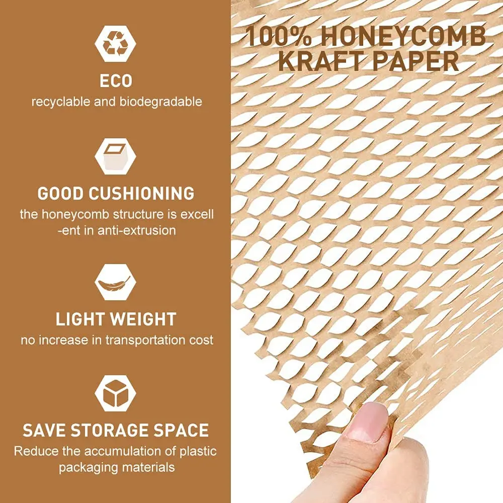 100% Recyclable Material Flexible Sturdy Honeycomb Packing Kraft Paper Packaging Roll Biodegradable Honey Comb Wrapping Paper