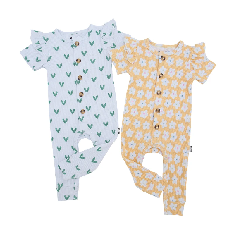 Wholesale Customized Long Sleeve Bodysuit New Lovely Print Baby Onesie Button Ruffle baby sleep rompers