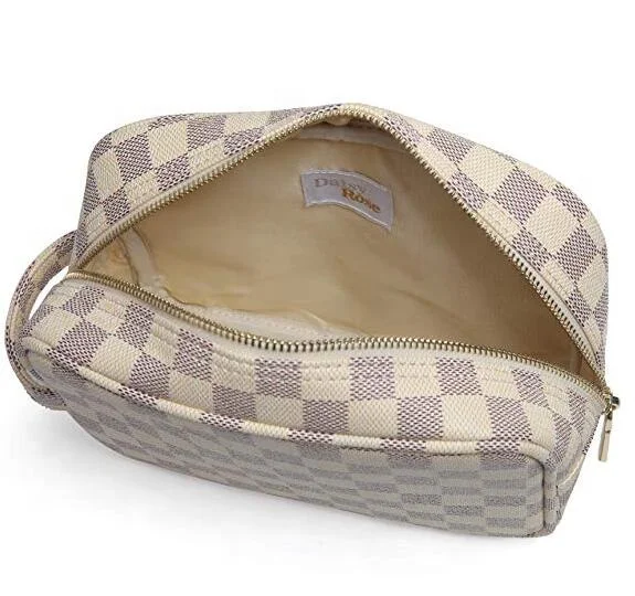 
Luxury Checkered Makeup handbags PU Leather Cosmetic Toiletry Travel bag for Woman 