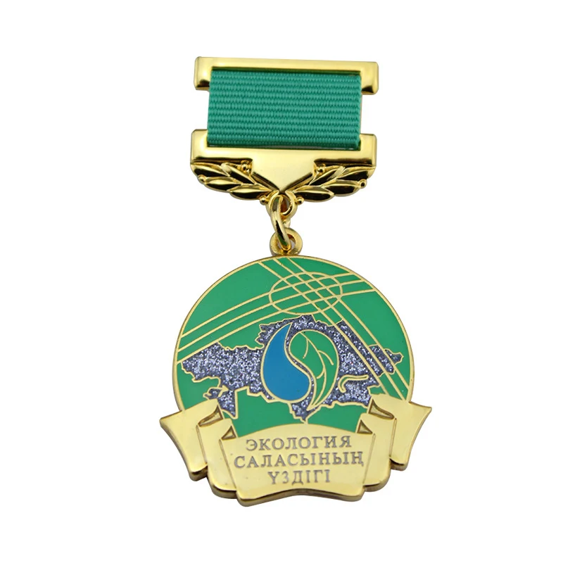 Metal swing badge brooch custom soft enamel emblem golden plated pins