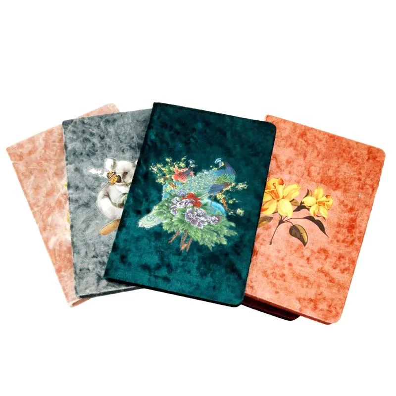 
School stationary supply custom hot transfer printing student velvet notebook 