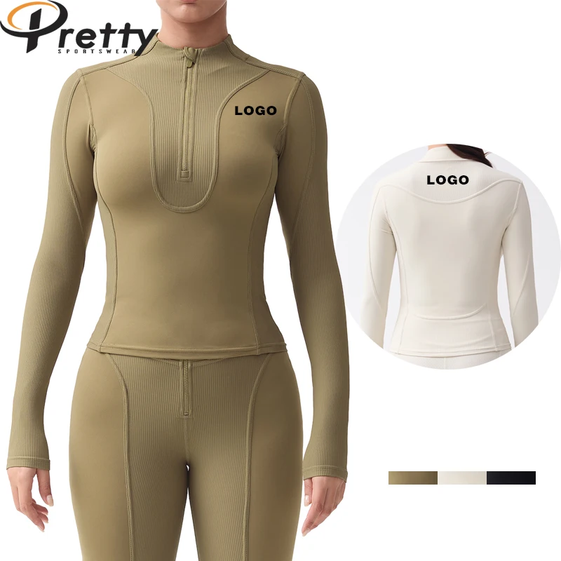 High Quality Womens Ski Suit Yoga Wear Sports Clothes Workout Ribbed Half Zipper Legging Splicing Hooded Jacket Gym Fitness Sets