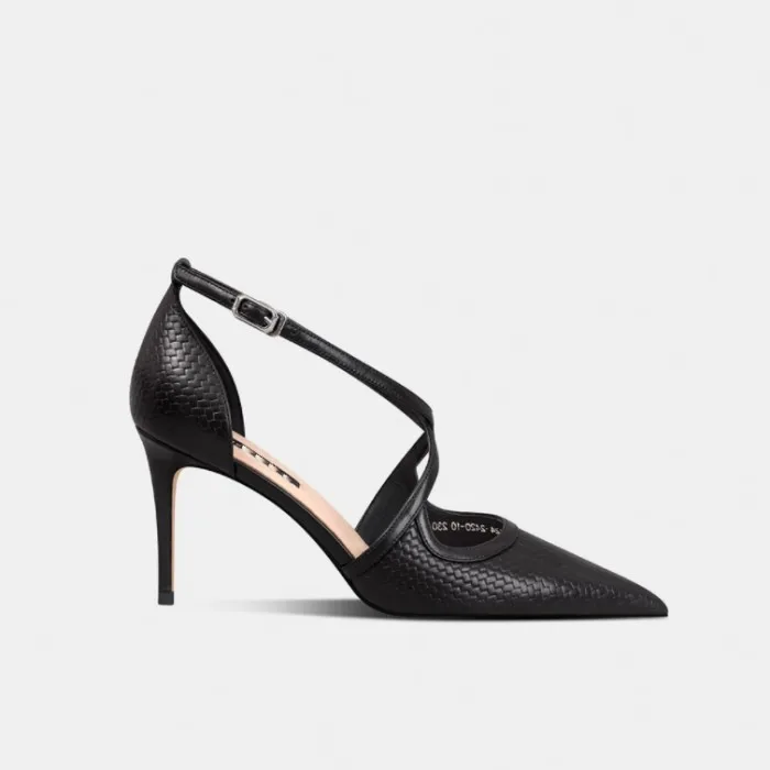 Handmade Women Genuine Leather Thin High Heel Cross Strap Pumps Elegant Office Ladies Dress Pumps Shoes