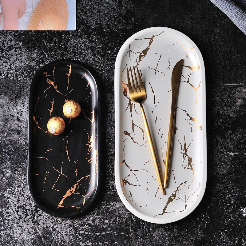 
Nordic style marble pattern rectangular melamine plate irregular western food plate household tray jewelry plate 