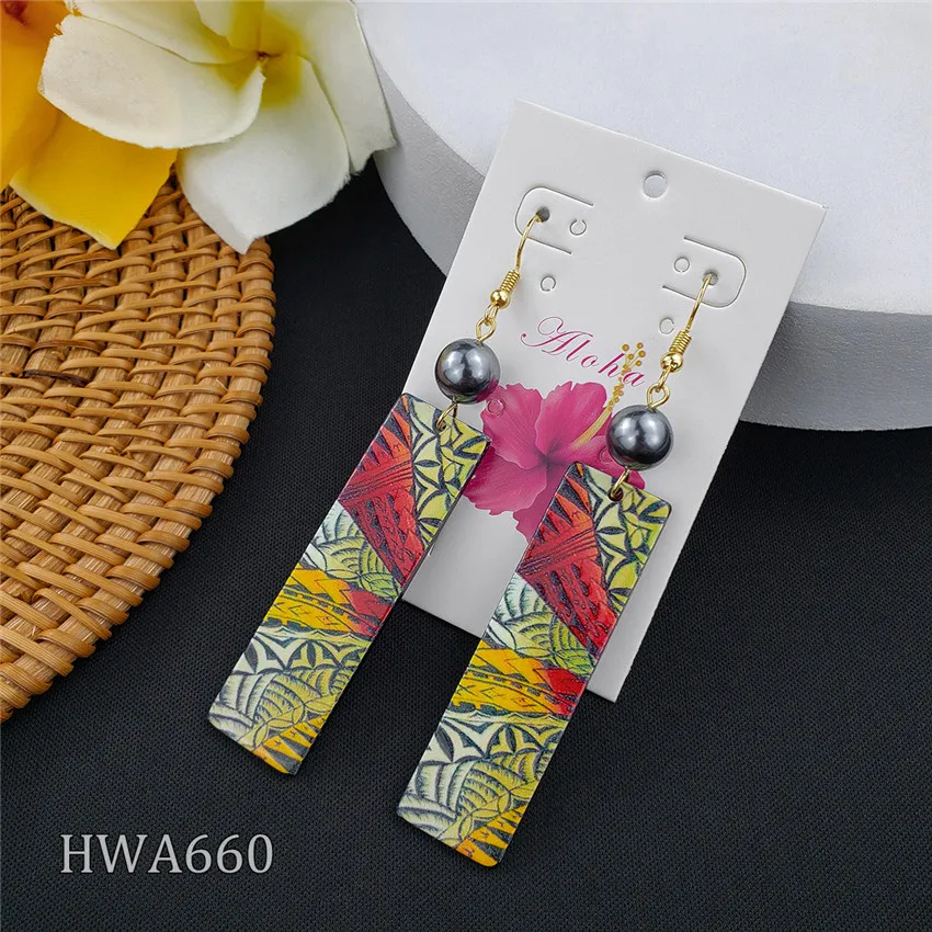 Hawaiian Jewelry Wholesale Acrylic Flower Long Bar Oval Shape Light Weight Pearl Earrings Women