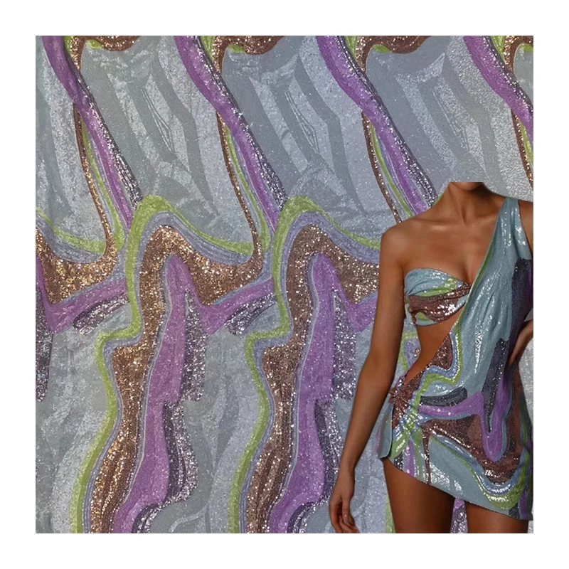 2024 Chinese wholesalers manufacture colored water ripple embroidered sequin fabric party dresses