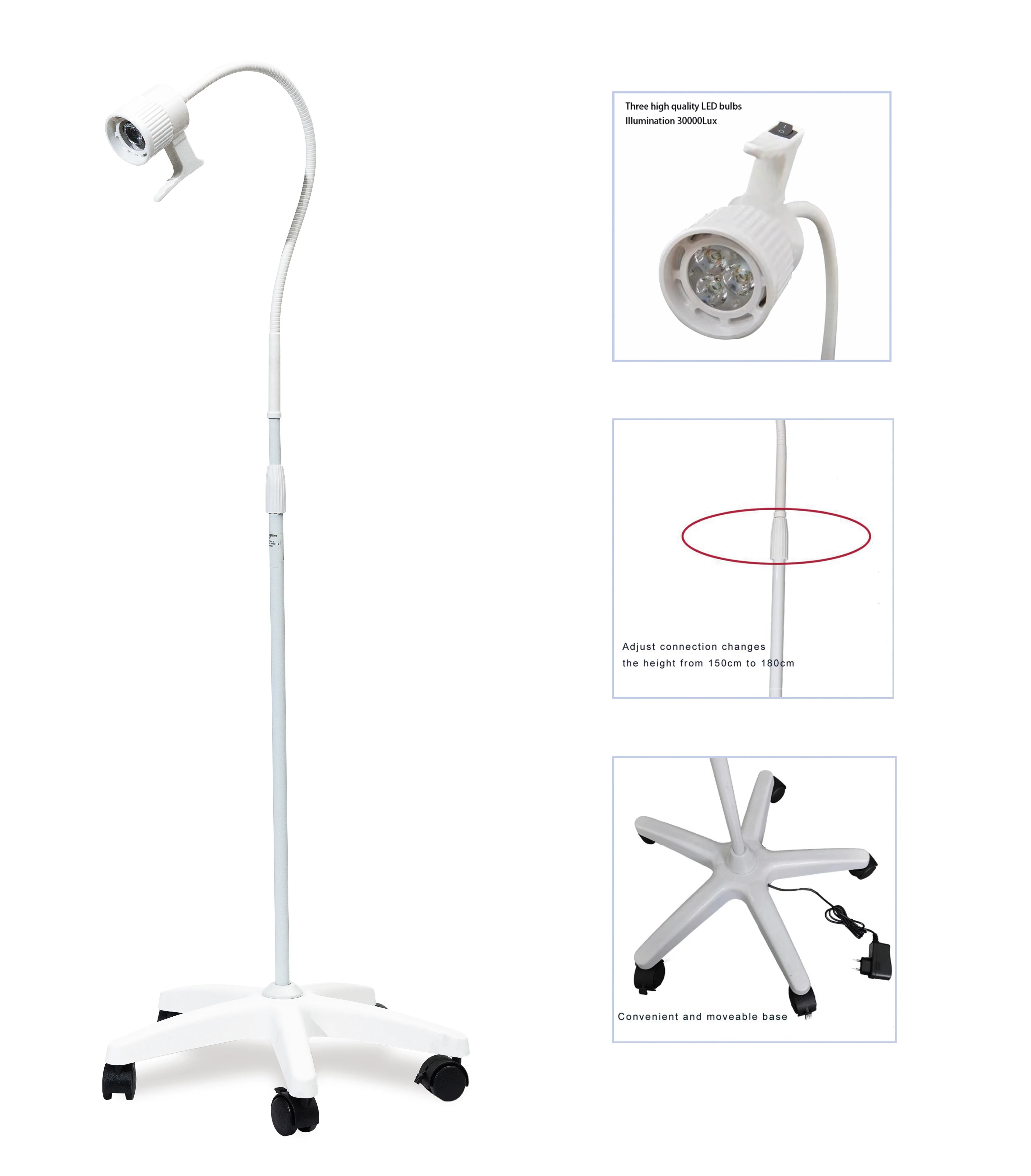 3W JC02 Surgical LED Lights Shadowless Operating Medical Lamp with Adjustable Color Temperature Made of Durable Metal Material