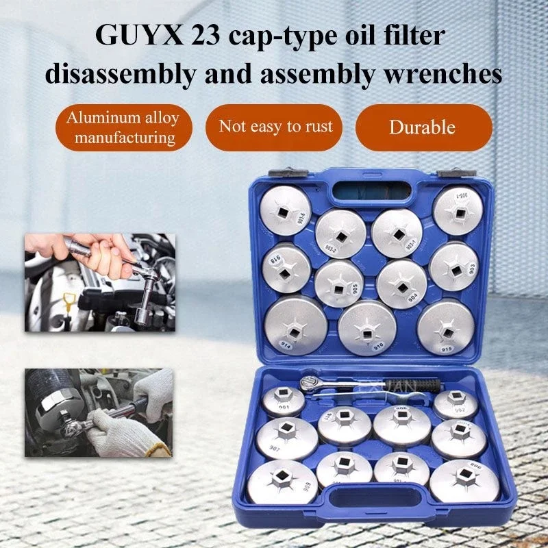 23pcs Cup Type Aluminum Oil Filter Set Wrench Socket Removal Garage Tools Kit for BMW for VW Universal