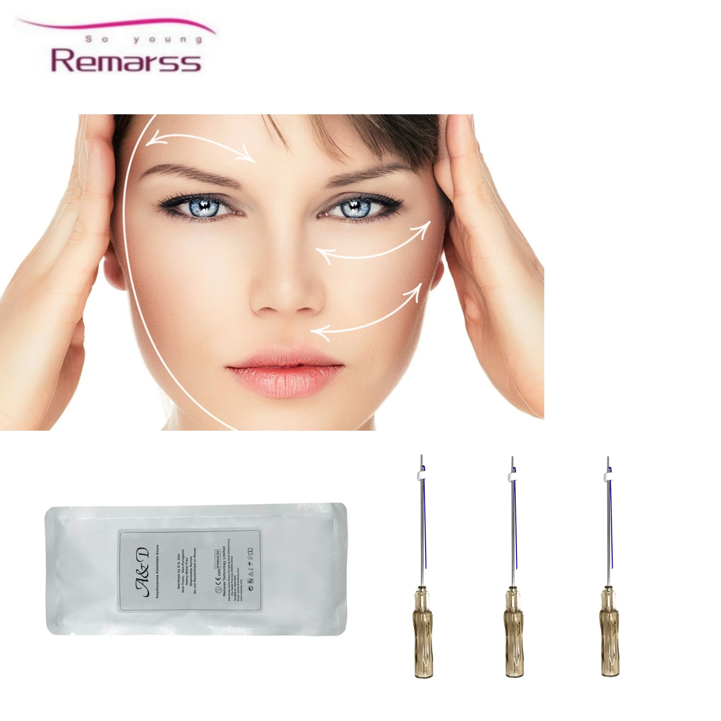 Полидиоксанон шовный PDO cog 3D 4D 6D с острым и L blunt 19g100mm V линия лифтинга лица