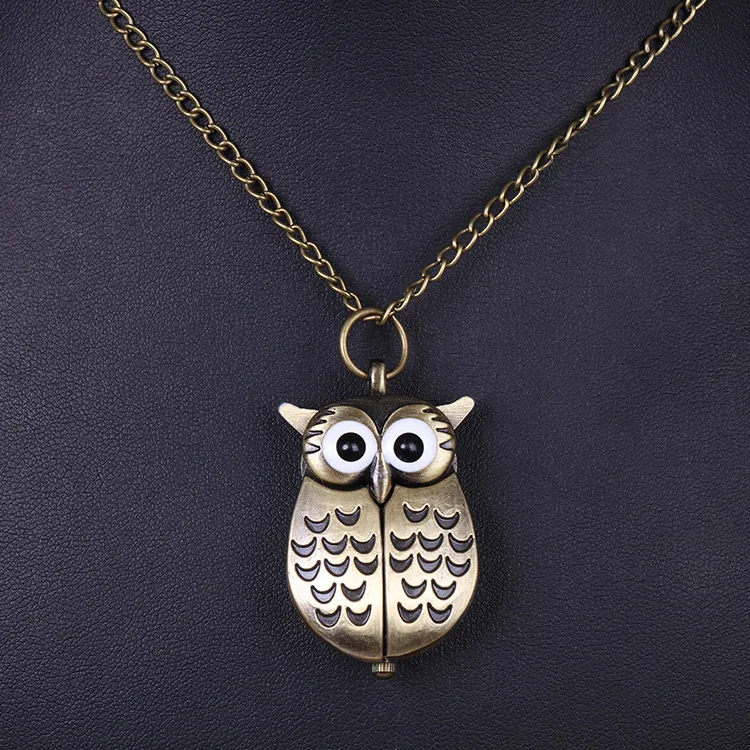 Owl retro creative pocket watch flip cover unisex creative watch Douyin quartz watch creative