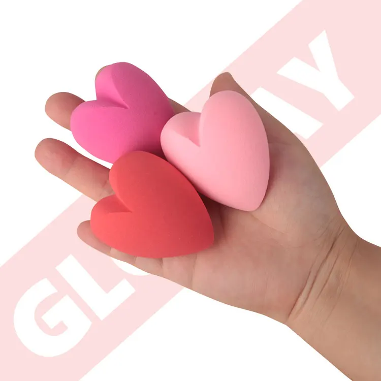 New Hot Selling 3D Heart Shaped Pink Red Beauty Make Up Blending Sponge Puff Latex Free Makeup Sponges For Foundation