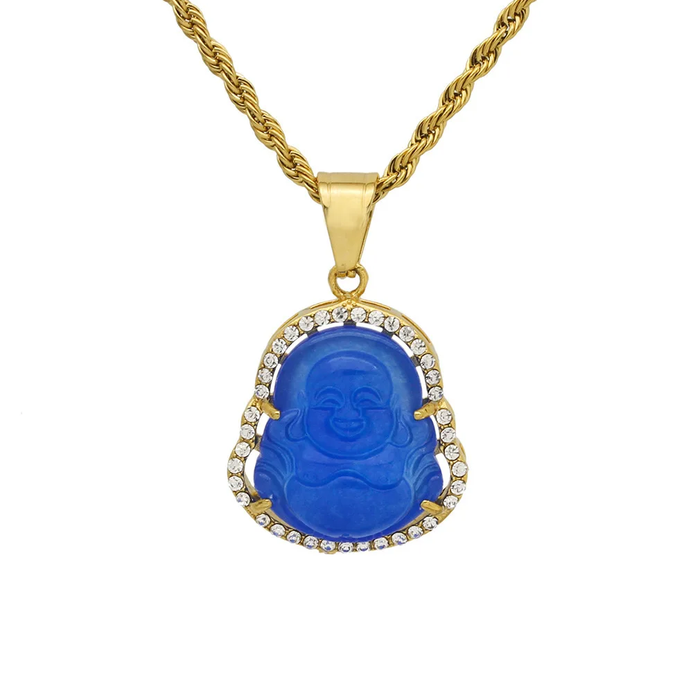 Hot Sale Latest Stainless Steel Jewelry Green Jade Buddha Pendant Necklace