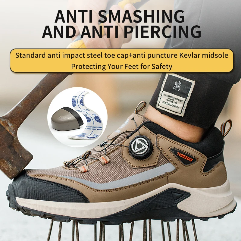 ROTATING BUTTON Labor protection shoes steel toes puncture resistant steel toe caps lightweight breathable and safe work shoes