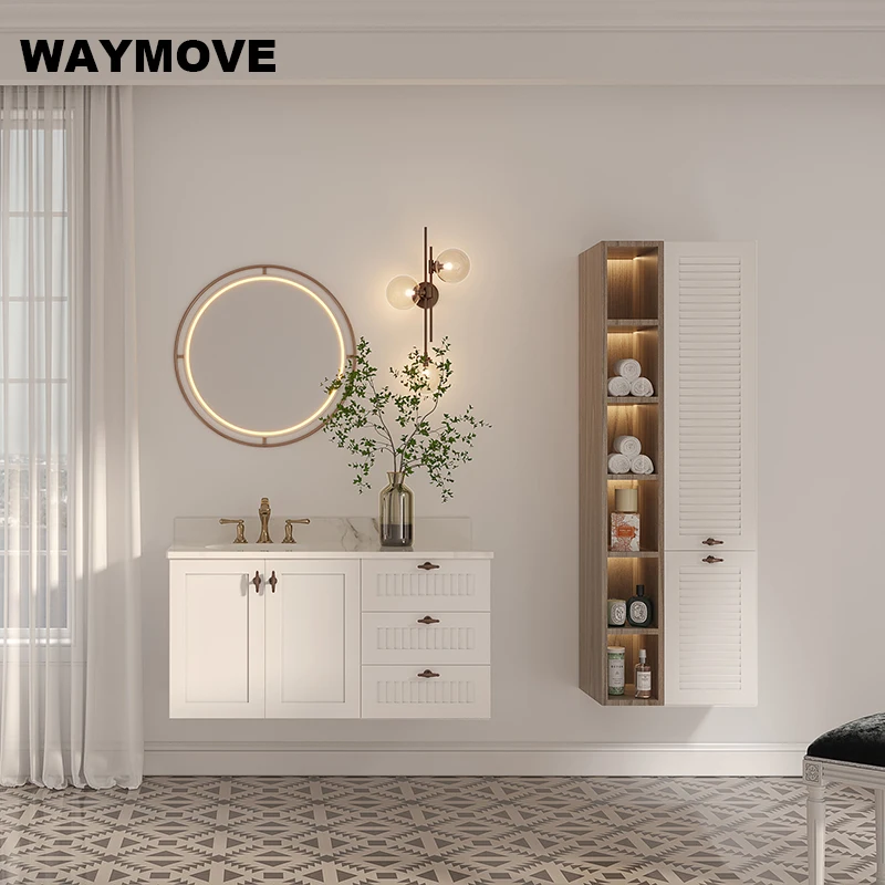 WAYMOVE пластиковый шкаф для ванной комнаты с зеркальным умывальником и стеклянным шкафом для ванной комнаты современный туалетный столик