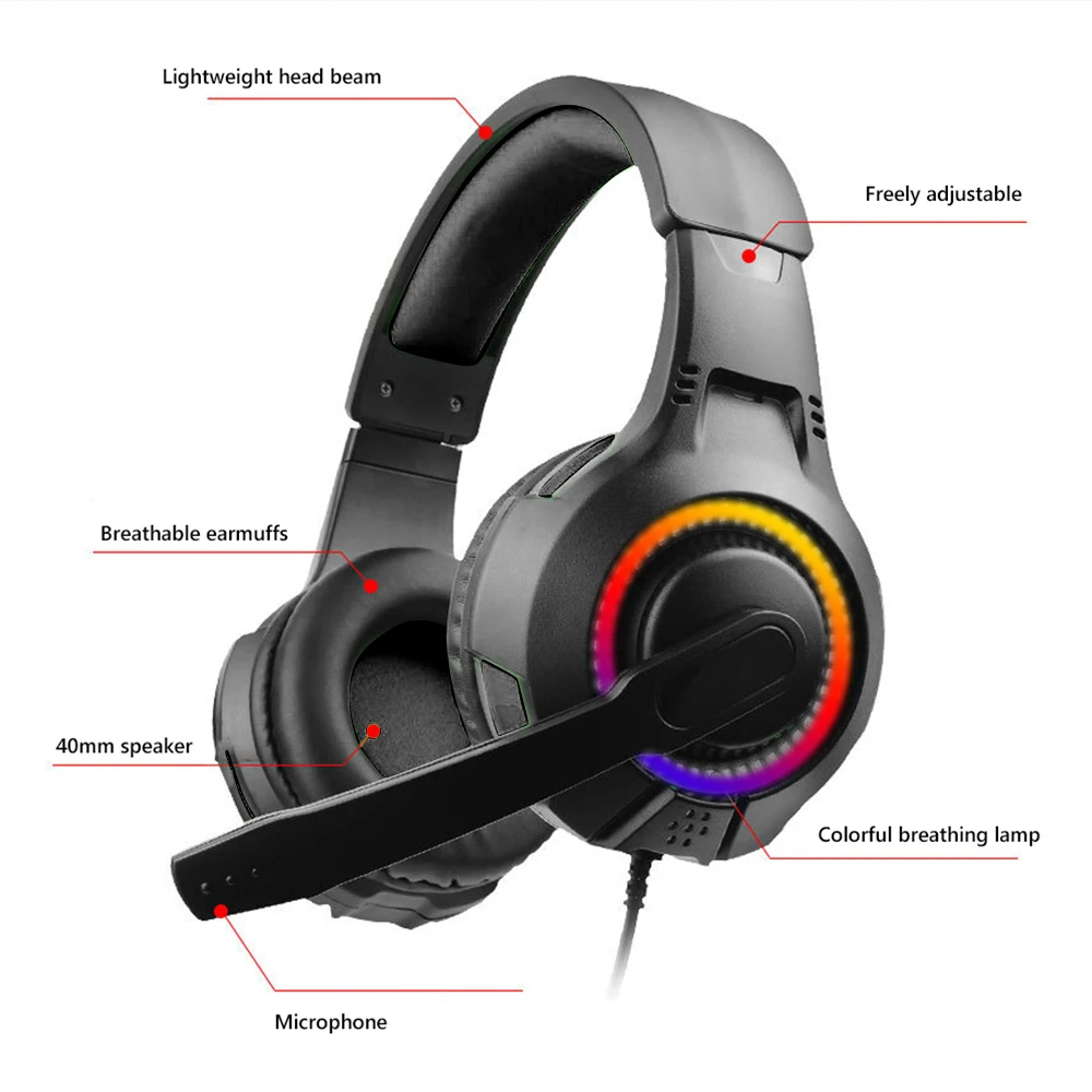 
For pugb PC LED RGB Gaming Headset Game Headphone with MIC Gamer Headphones 