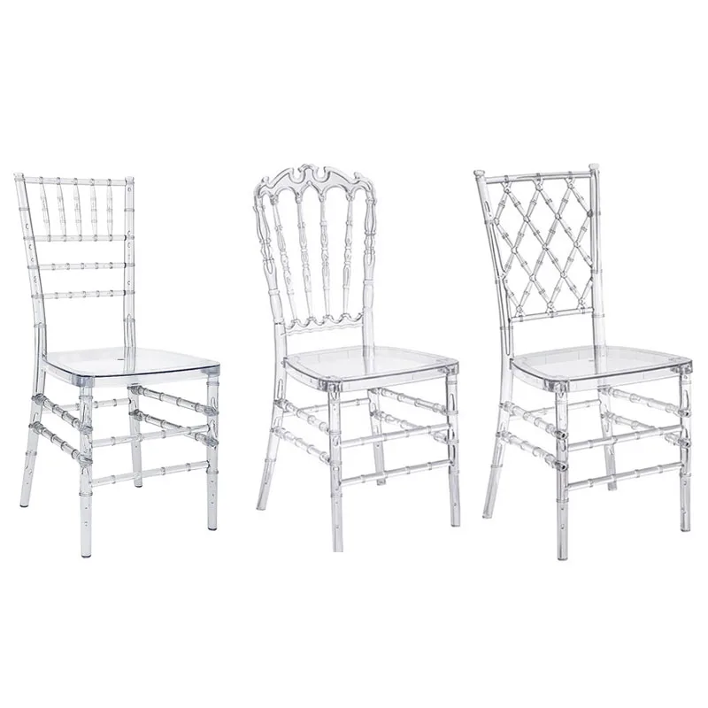 Производство Yinma штабелируемые белые прозрачные хрустальные стулья Chiavari Tiffany Wedding Napoleon