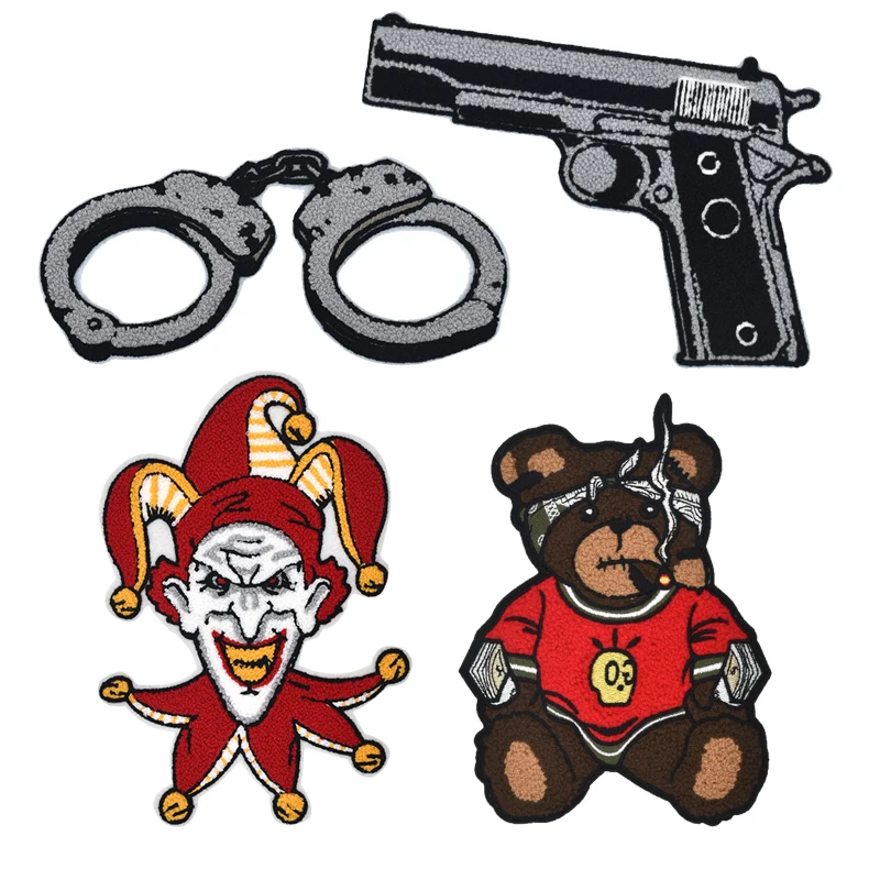 Wholesale custom  cute bear iron on clothes chenille patches