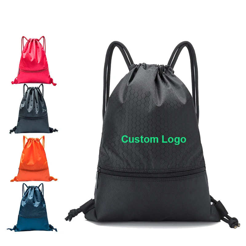 Custom Logo Promotional Gift Sports Sublimation Printed Nylon Polyester Drawstring Backpack Bag With Zipper