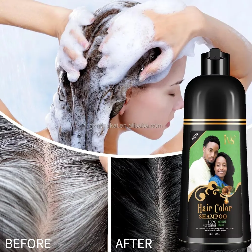 OEM Wholesale Factory Bubble Plant Hair Dye Shampoo Teinture Black Pour Les Cheveux IVS Champoing De Teinture Pour Cheveux