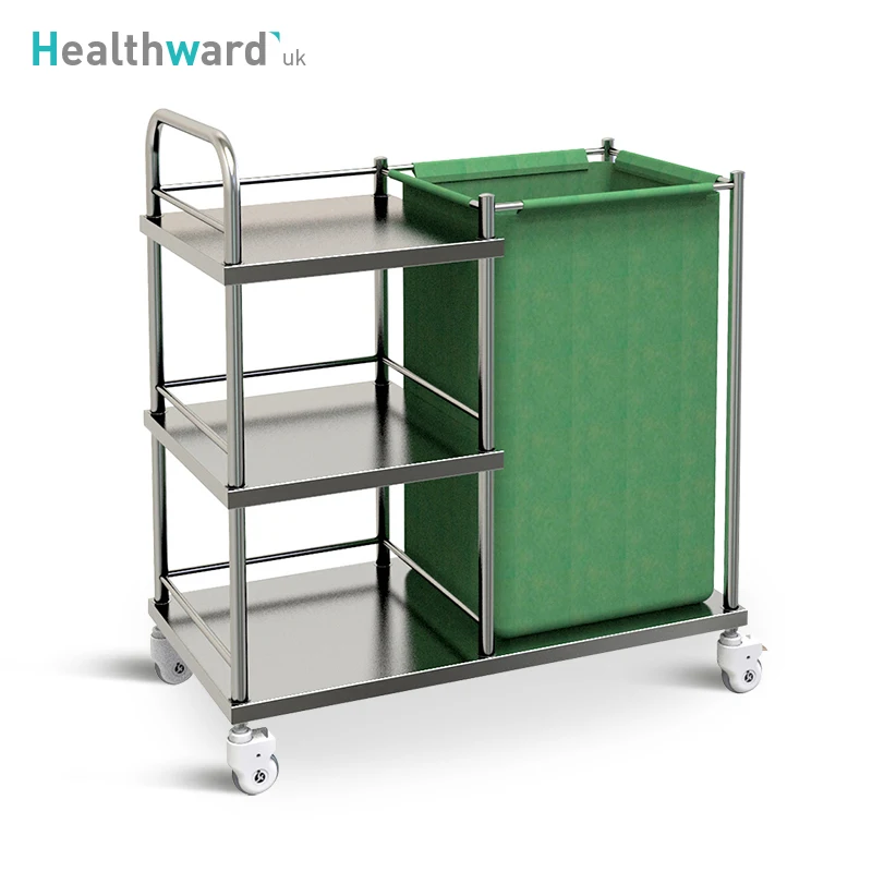 SKH027 Healthward Factory Stainless Steel Hotel Housekeeping Clean Linen Cart Hospital Laundry Trolley