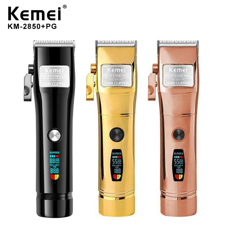 Kemei KM-2850+PG Professional Electric Hair Clipper LED Display Rechargeable Hair Trimmer USB Charging Men Hair Cutting Machine