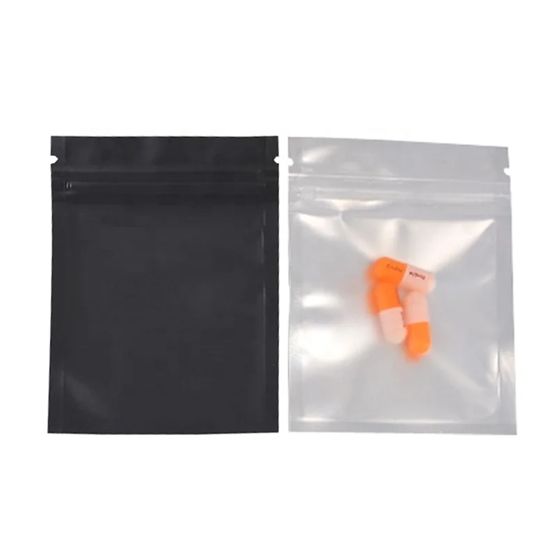 In Stock Matte Black Three Side Seal One Side Clear One Side Metallic Foil Mylar Leaf Package Bags With Zipper 3*4 4*6