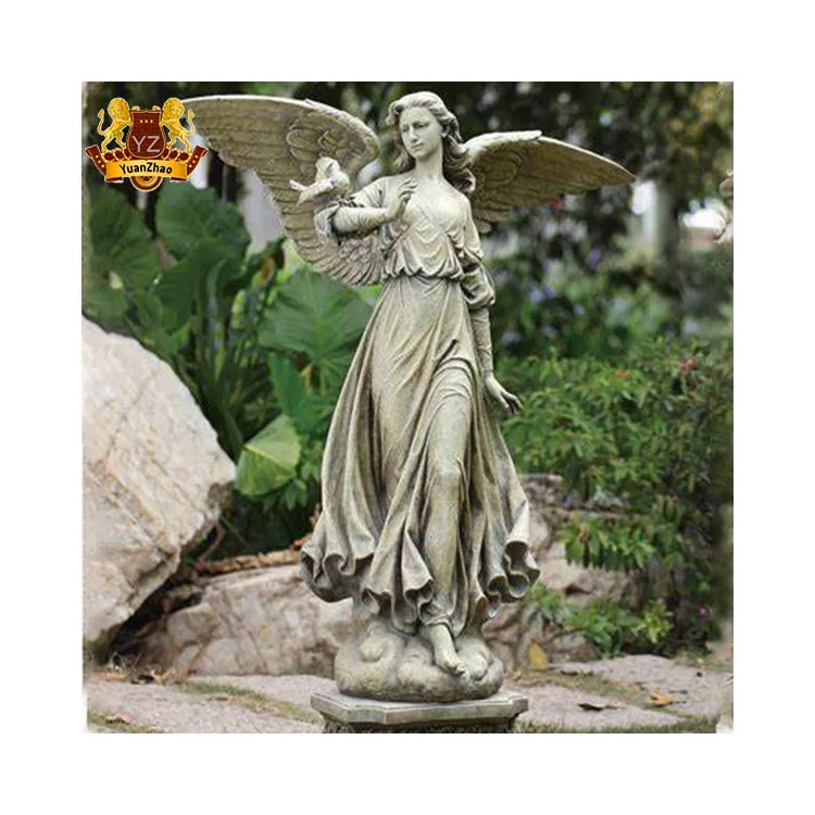 Wholesale Stone Carving Life Size Angel Garden Statues Sympathy White Marble Garden Statue Winged Angel Figurine Natural Stone
