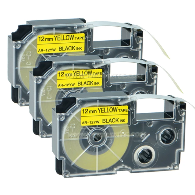 Compatible For Casio Label Tape 12mm Black on Yellow XR 12YW Label Cassette Cartridge XR-12YW For KL7000 EZ Label Printer