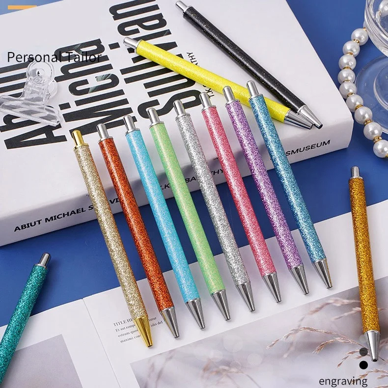 High Quality Multi-Color Bling Glitter Metal Ballpoint Pen 1.0MM Ink Pens Retractable Gift Ballpoint Pen With Custom Laser LOGO