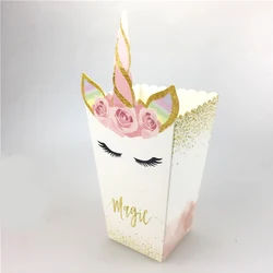 12 Pcs/Pack Cartoon Cartoons Unicorn Popcorn Paper Food Packaging Box Boxes for Happy Birthday Party Decor