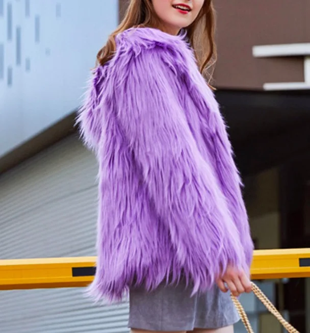 Elegant Furry Fur Coat Women Fluffy Warm Long Sleeve Female Outerwear Autumn Winter Coat Jacket Hairy Overcoat