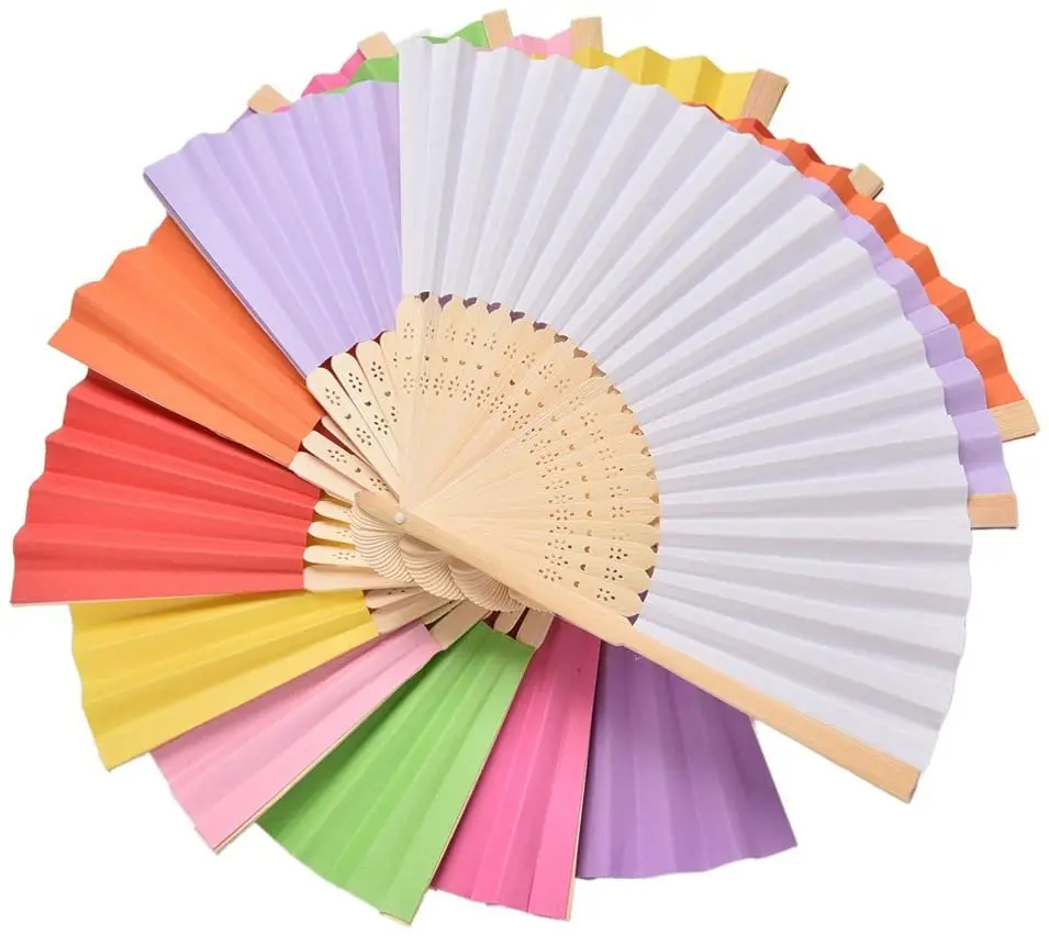 Multicolor Bamboo Folding Fan Hadheld Fans Paper Folded Fan for Wedding Party Decoration