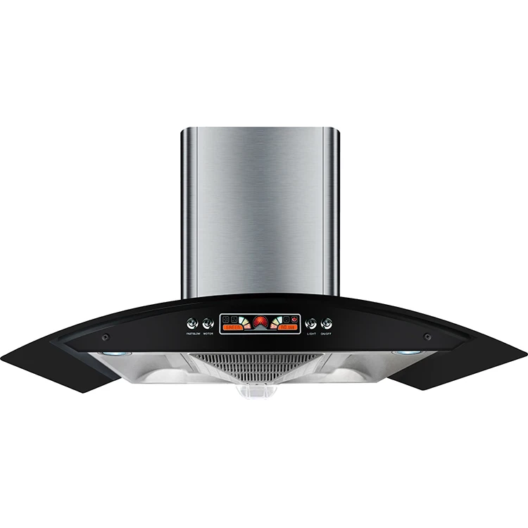 Kitchen smoke absorbing chimney hood with black cover and led lamp