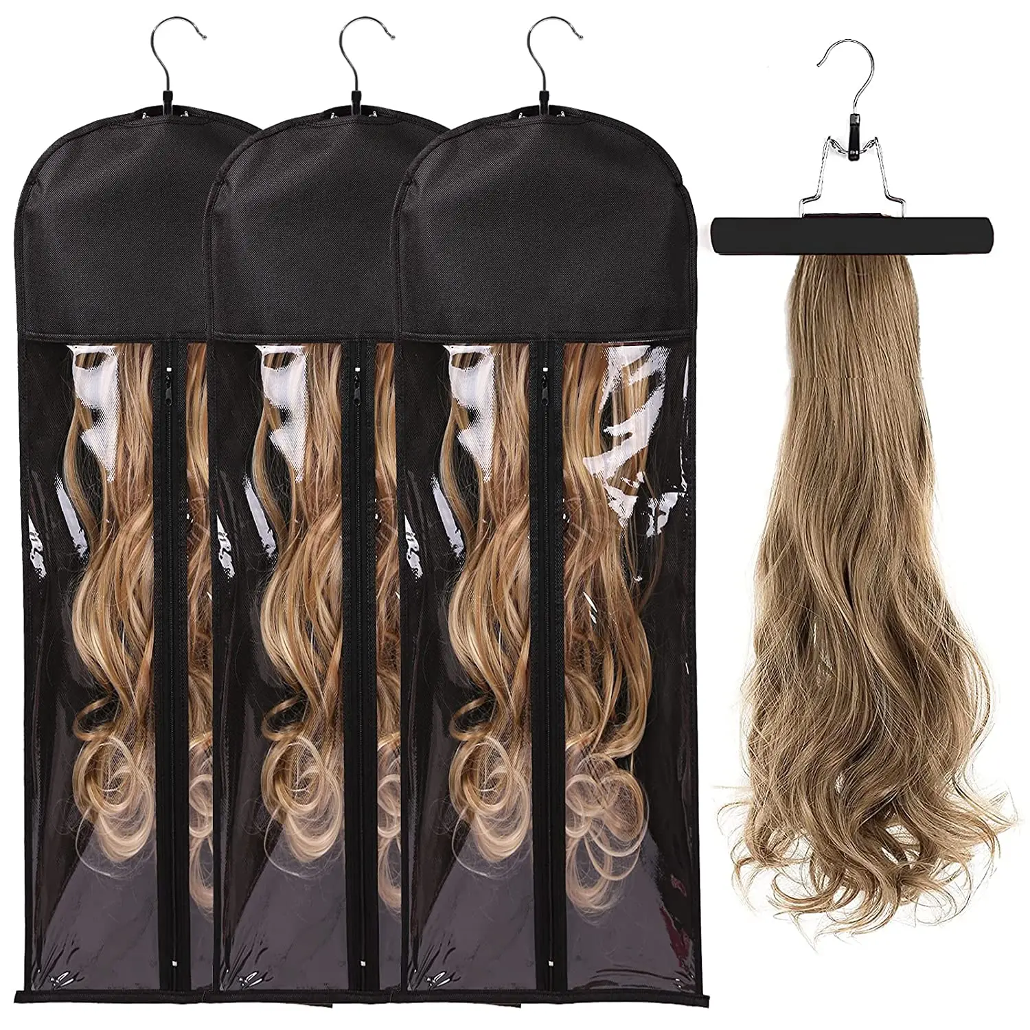 4001118 customized portable gold wig Bags Storage With Hanger Hair Extensions Storage Bag Hairpieces Storage Holder