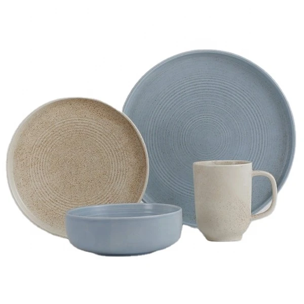 Cheap price dinnerware plate hand painted round crockery ceramic dinner set for hotel