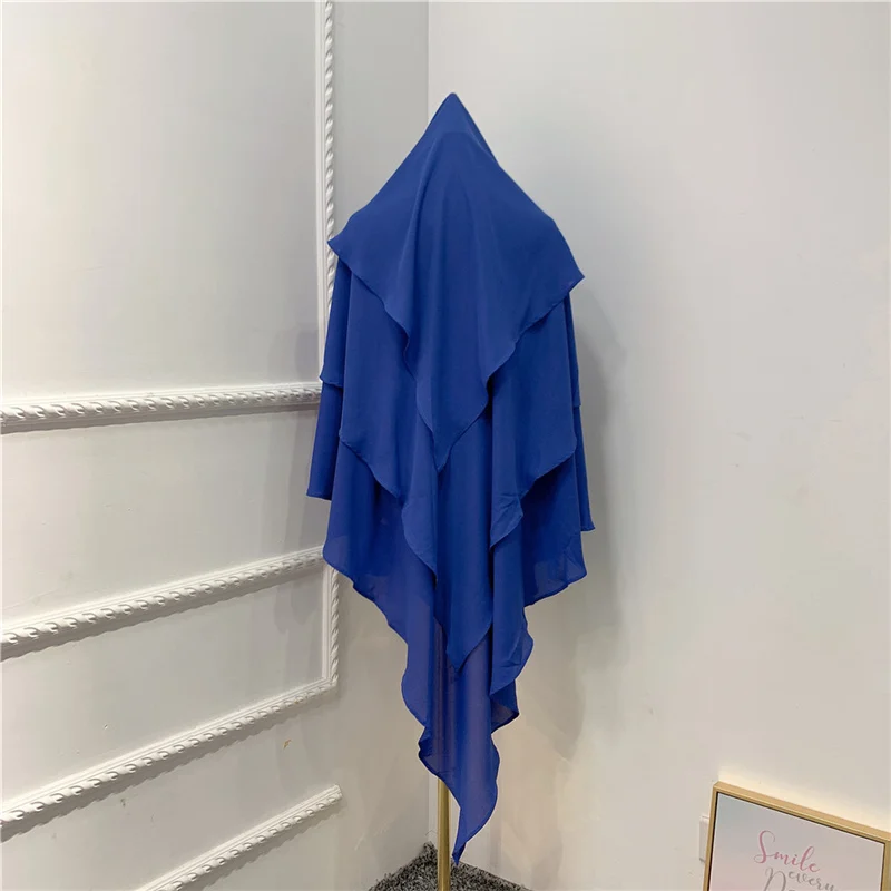 Factory Wholesale Fashion Muslim Woman Bandana Three Layers Solid Color Polyester Hijabs Khimar