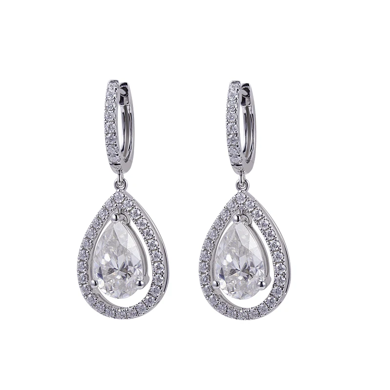 Mishang Jewelry 18K White Gold Pear Brilliant Cut D VVS1 Lab Grown Diamond Drop Earrings Lab Grown Diamond Hoop Earrings