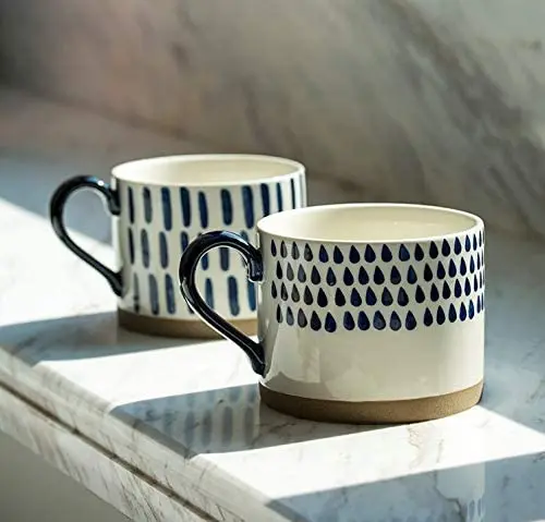 Hand Painted 15 oz. Porcelain Ceramic Mugs. Service for 4