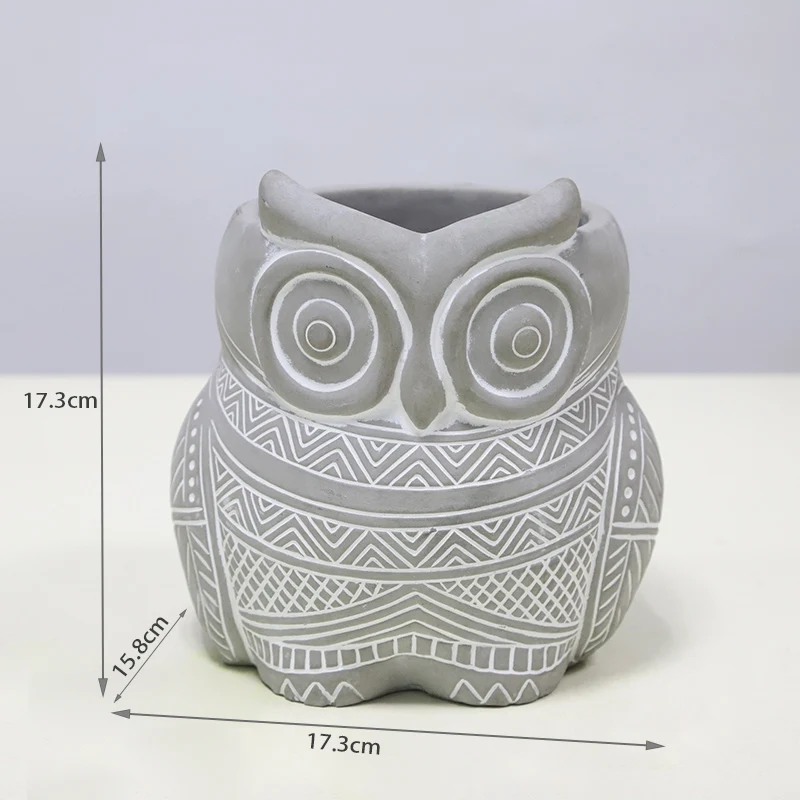 Redeco OEM Nordic Cement Flower Pot Concrete Indoor Cute Owl shaped Flower Pots & Planters For Garden Decor
