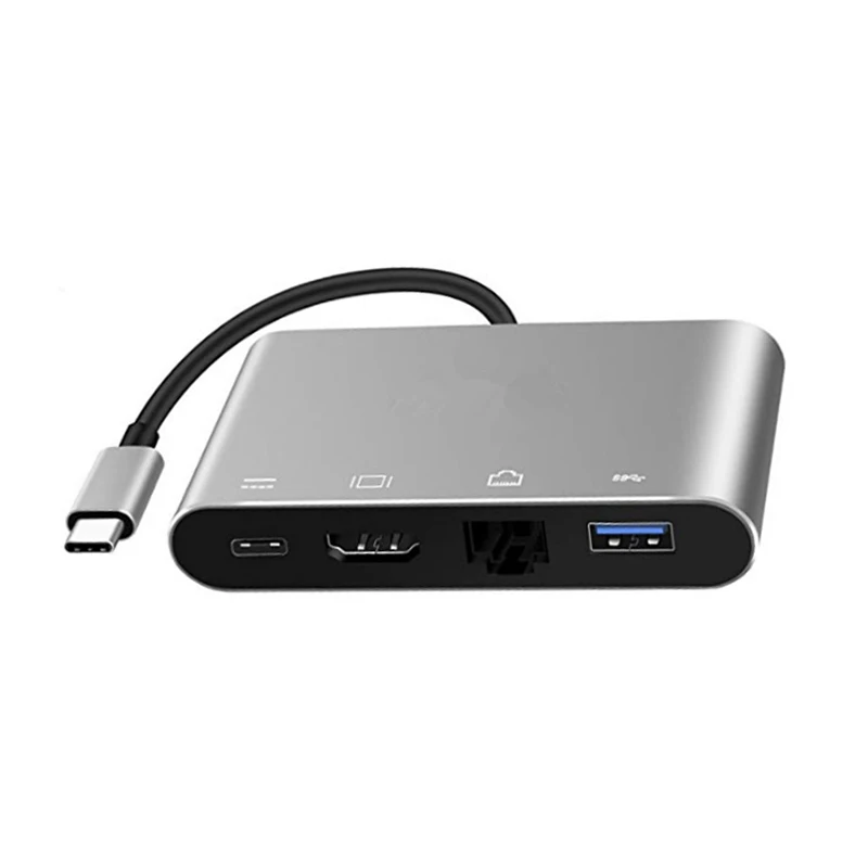 USB 3.1 Type C 100Mbps Lan Ethernet USB3.0 HDMI-Compatible USBC PD Charging 4 in 1 Extender Adapter Hub for Macbook Air Pro