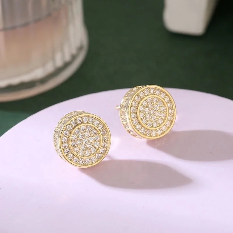 Moyamiya micro full paved CZ zircon rhinestone fashion earring men hip hop studs