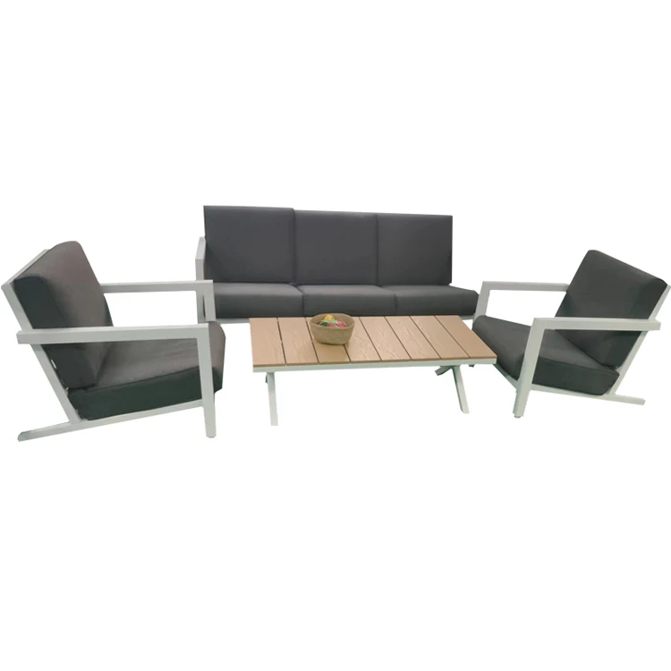 YASN 4 Pieces Aluminum Patio Set Garden Wood Teak Outdoor Furniture For Balcony