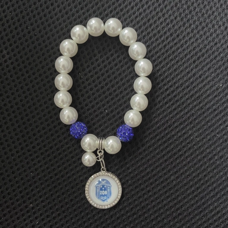 Бинг 18 бусин Zeta Phi Beta Королевский синий и белый бисер греческая буква браслет из полимерной глины