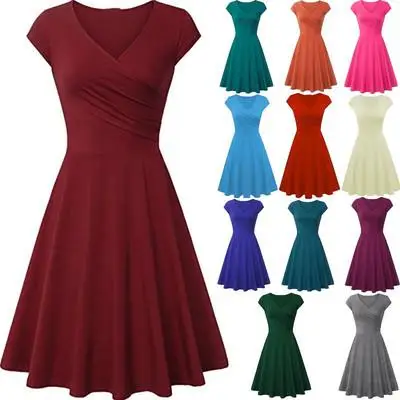 2022 Wholesale Womens Boutique Clothing V-neck Short Sleeves Dress Women Cloth Ladies Dress Fashion Elegant Casual Dresses