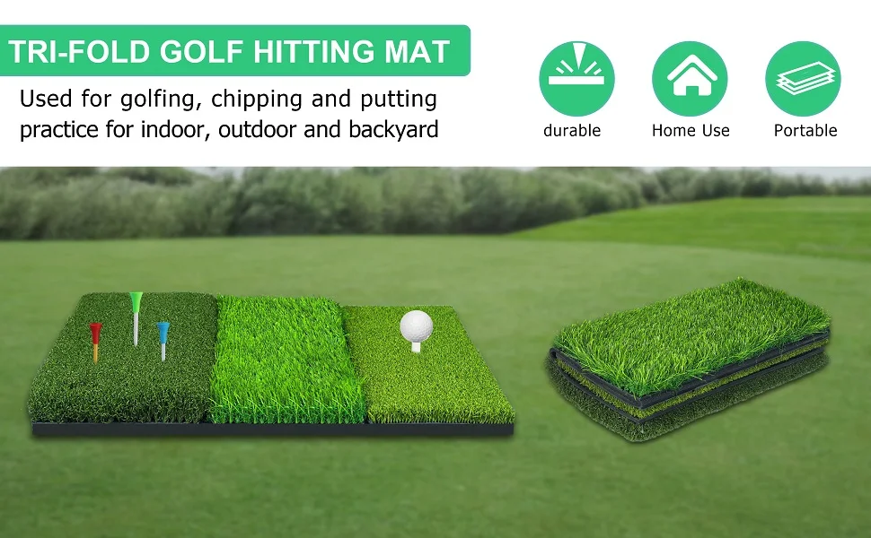 3 In1 Foldable Outdoor Indoor Practice Driving Range Hitting Training Putting Turf Golf Mat