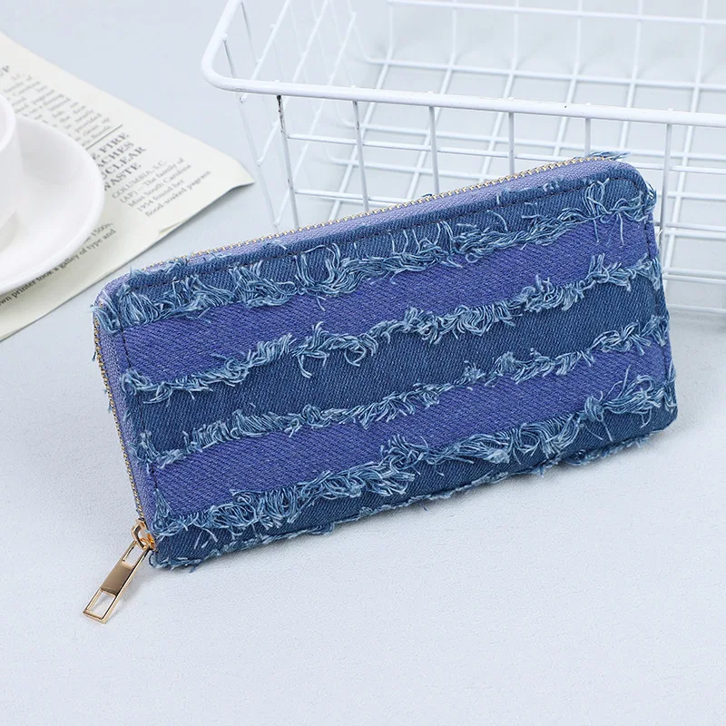 Fashion Scratched Denim Coin Purse Personality Large Capacity Ladies Long Purse Good Quality Credit Card Wallet