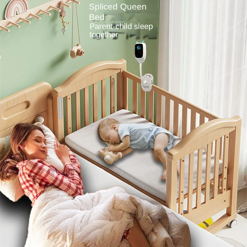 Modern Design Multifunctional Movable Side Bed for Children Babies Solid Beech Wood Crib Splicing Feature Hospital Bedroom Park