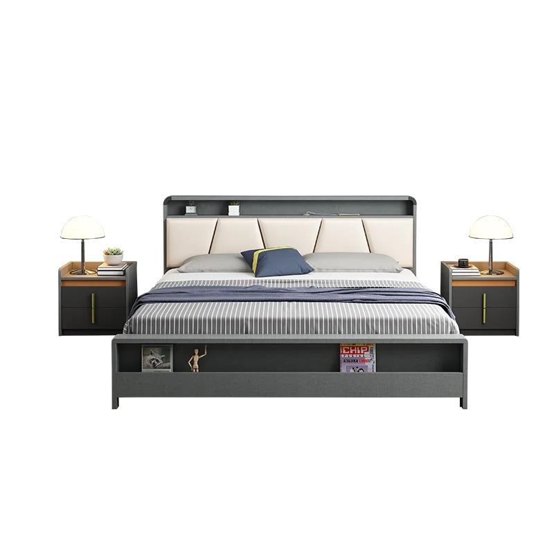 Кровати с хранилищем, дизайнерская кровать с мягкой обивкой из массива дерева, удобный набор, простые современные Калифорнийские двуспальные кровати
