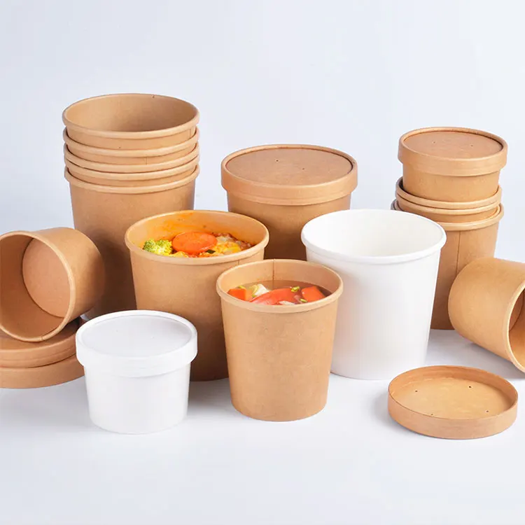 Eco waterproof and grease proof brown kraft paper bowl container soup cup