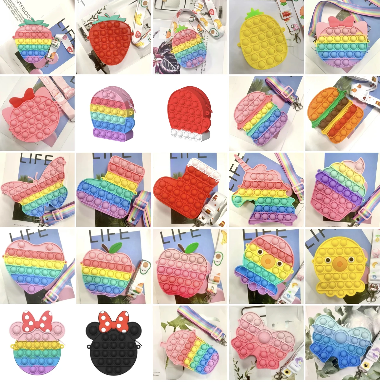 Rainbow Unicorn Crossbody/Shoulder Pop itting Bag Fidget Sensory Toy Push Bubble Poppers Cute Purse for